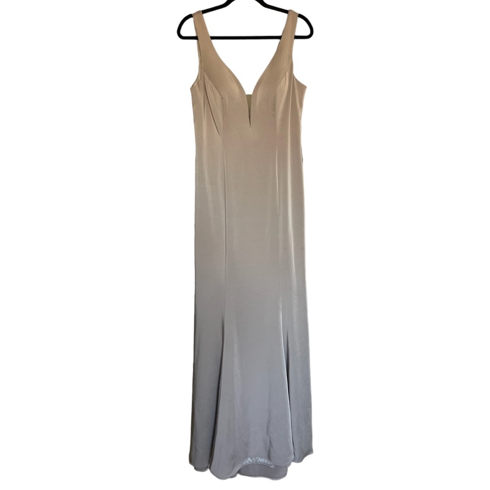 Taupe Plunging V-Neck Floor Length Maxi Dress Mermaid Bridesmaid Dress